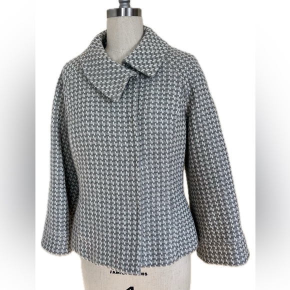 Anne Klein | Houndstooth Jacket three-quarter sleeves, buttonless front, Sz 12 - Picture 1 of 13
